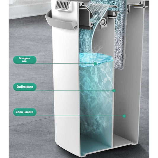 Set mop cu găleată 5.7L și storcător, 4 rezerve microfibră incluse