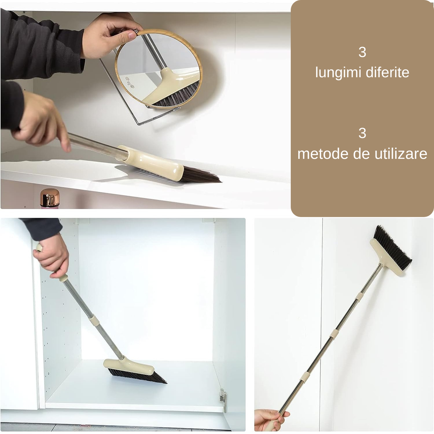 Set Mătură și Făraș cu Coadă – Curățenie Rapidă, Depozitare Verticală, Design 2 în 1