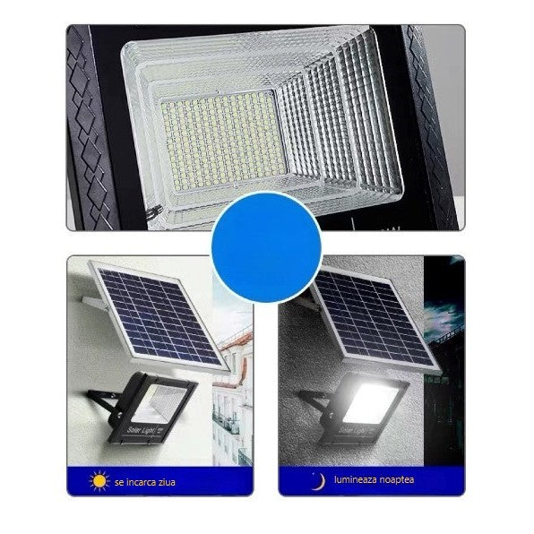 Proiector Solar LED 100W cu Panou Separat – 240 LED, Iluminare Puternică Exterior 60mp