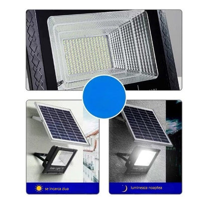Proiector Solar LED 100W cu Panou Separat – 240 LED, Iluminare Puternică Exterior 60mp